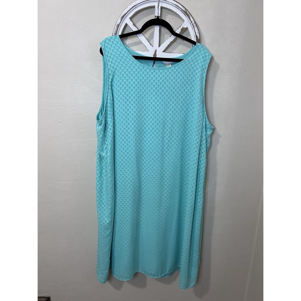 CJ BANKS size 24W MINT GREEN DOT PRINT STRETCH SLEEVELESS SHEATH DRESS *075